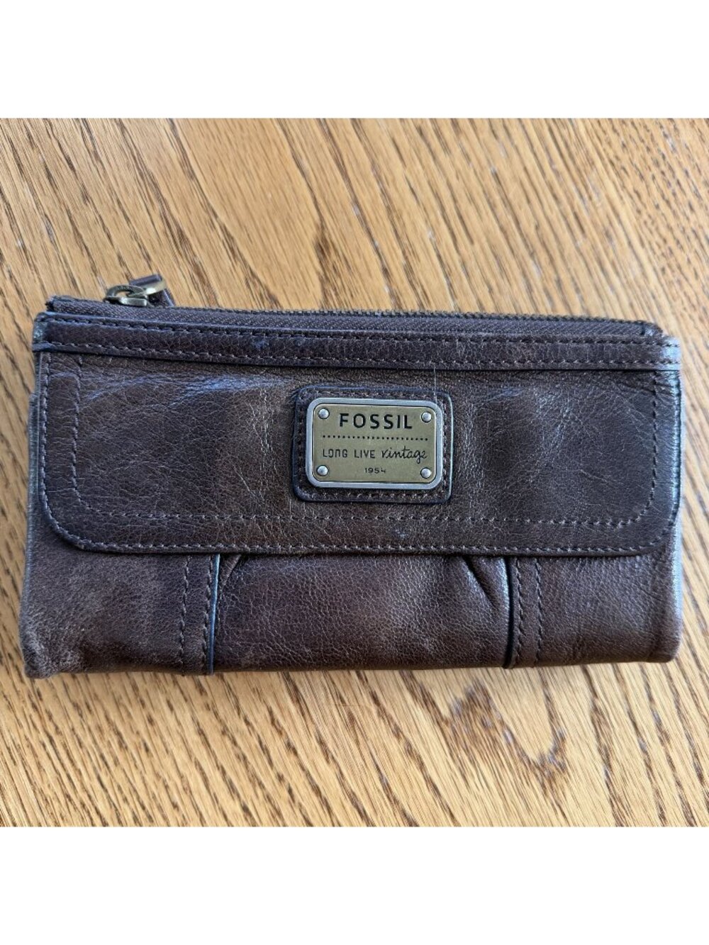 Fossil Womens Brown Leather Wallet Emory Clutch Expresso New
